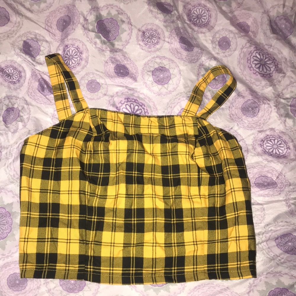 Yellow and black plaid crop top